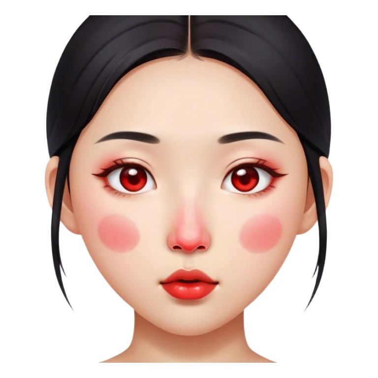 asian girl with red liquid on her nose sticker
