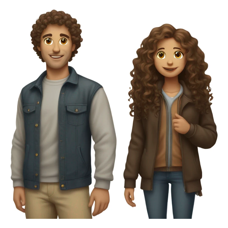 curly brown haired guy with curly brown haired girl sticker