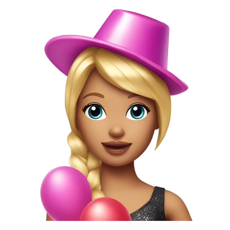 Barbie doll holding a balloon and wearing a party hat  sticker