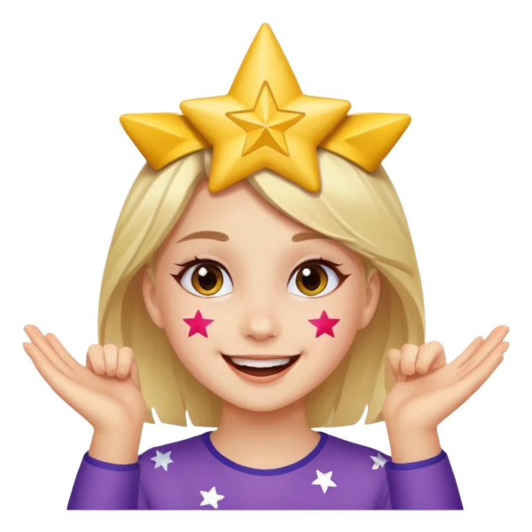 A girl with star-shaped cheek paint, cheering with bright eyes. sticker