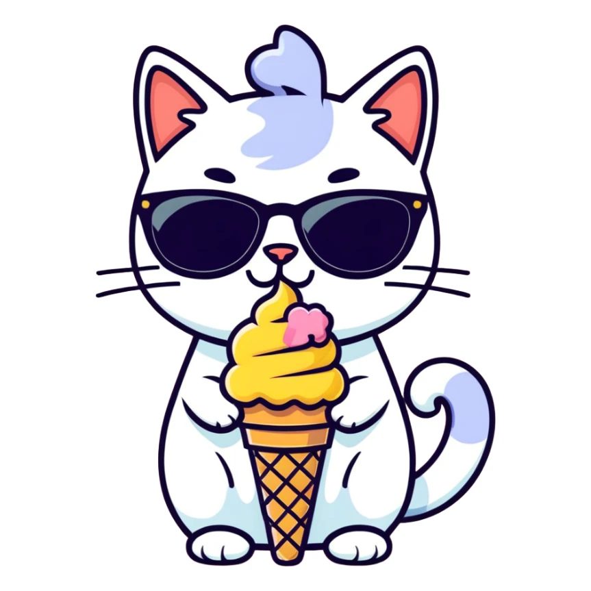 Cat with sunglasses and lick ice cream  sticker
