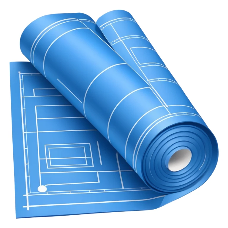 blue blueprint plan with white lines, side view, with one corner rolled up sticker