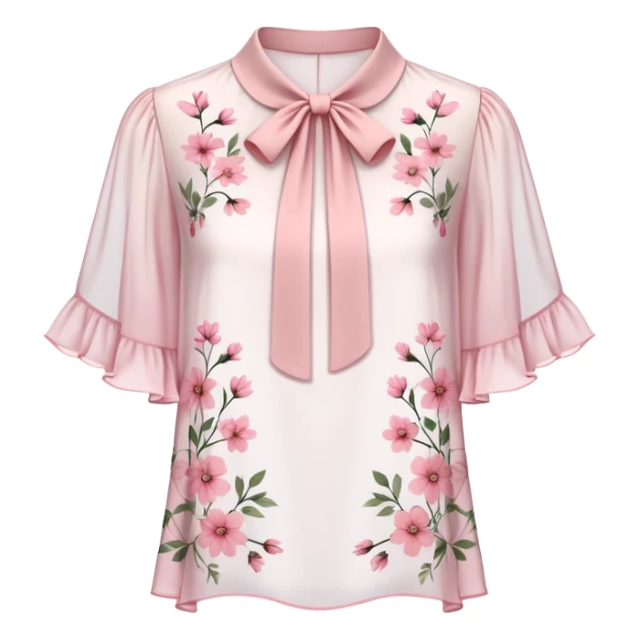 White very short sleeved pink floral chiffon blouse sticker