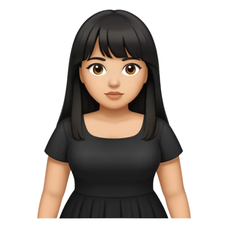 Latina medium skin tone with bangs black long hair plus size black dress sticker