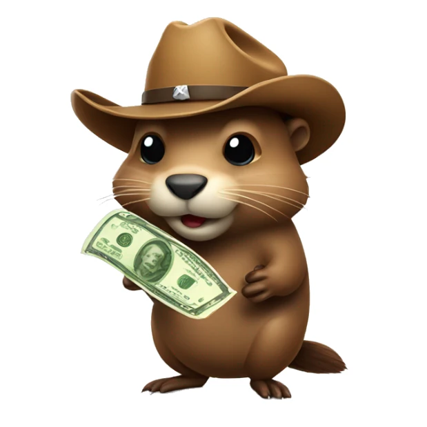 Beaver wearing a cowboy hat with cash in hand sticker