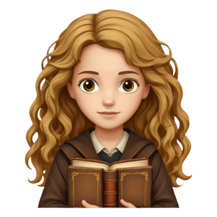 Hermione Granger with long wavy holding A stack of old books sticker