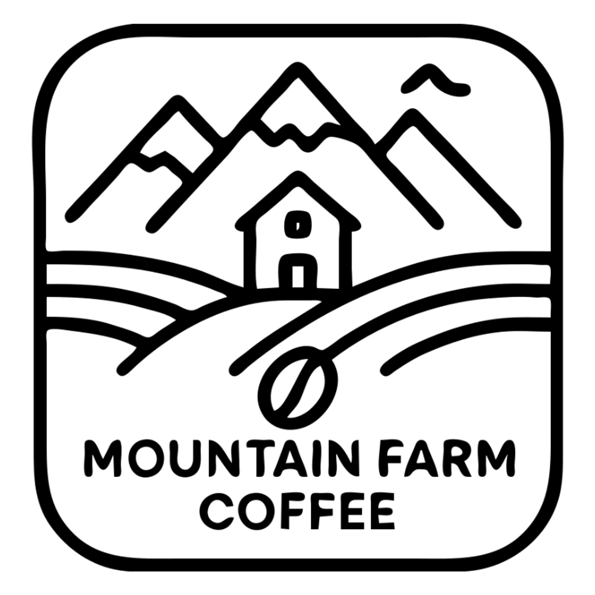 mountain farm coffee logo, minimalist icon style sticker