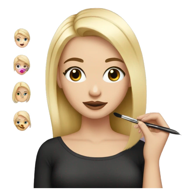 White Girl with blonde hair putting makeup on sticker