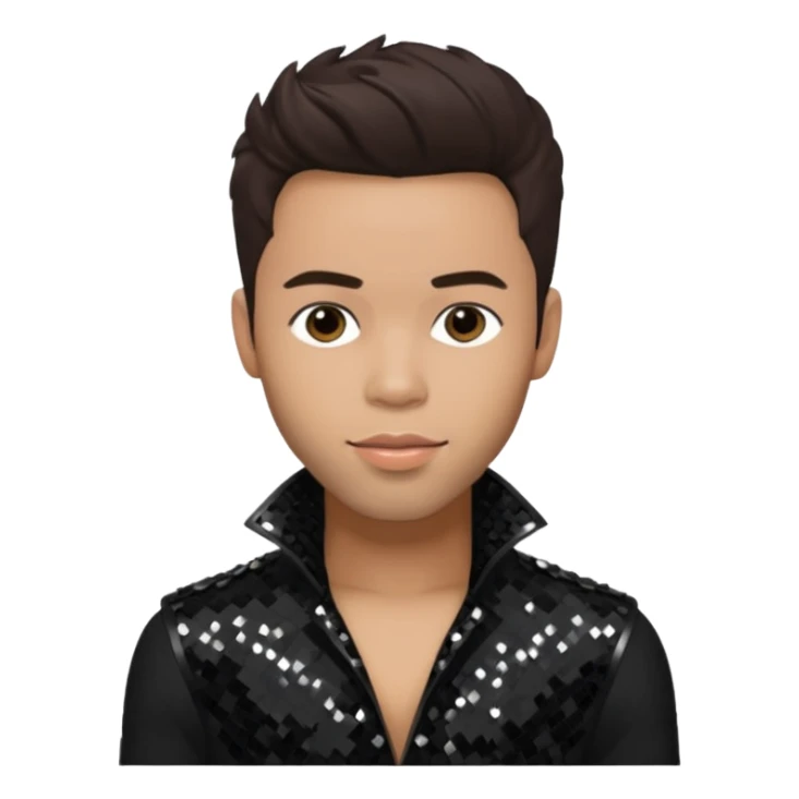Prince Royce with dark brown hair, black sequin outfit sticker