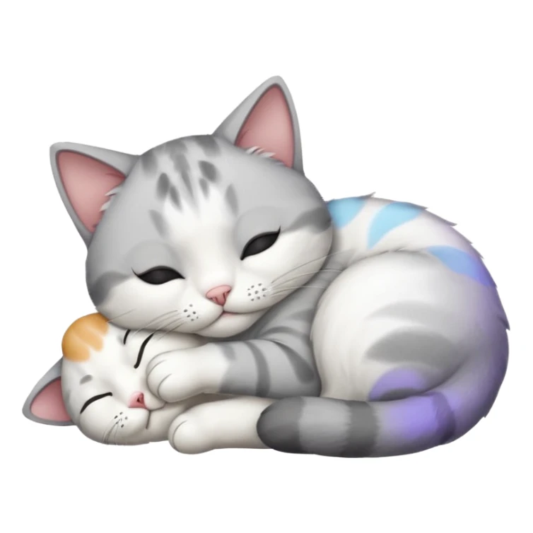 1 grey and white small cat with his eyes closed lying down leaning on his elbow with his paw curled under his head holding it up sticker