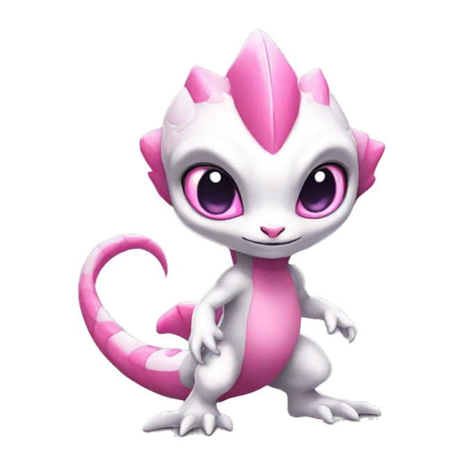 White, Chibi, White, Pink eyes, Anthro-Sona-Lizard-Alien-Fakémon, Full Body sticker