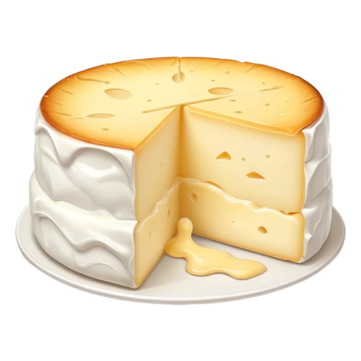 cinematic-realistic-brie-cheese-emoji,-featuring-a-creamy gooey center,-soft-ripened-cheese-with-a-delicate white rind-rendered-with-lifelike-detail-and-inviting,-natural-lightingwith a slide showing the gooey center sticker