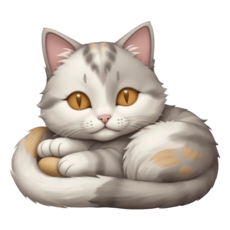 grey and white small cat with its eyes closed lying down with its paw curled and holding up his head sticker