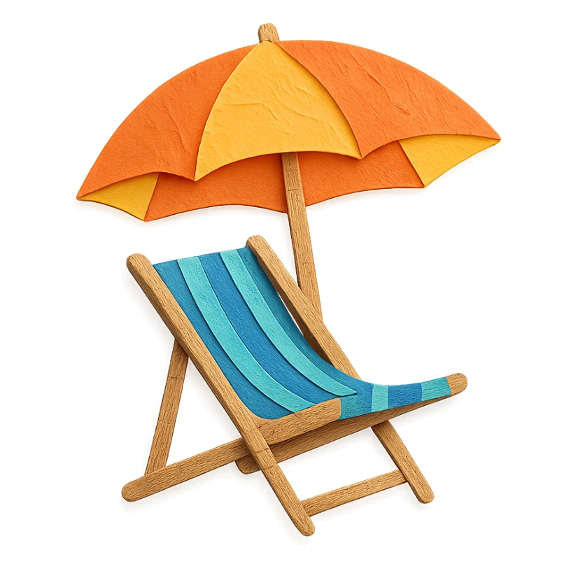 beach chair with layered paper effect in paper-craft style on a white background sticker