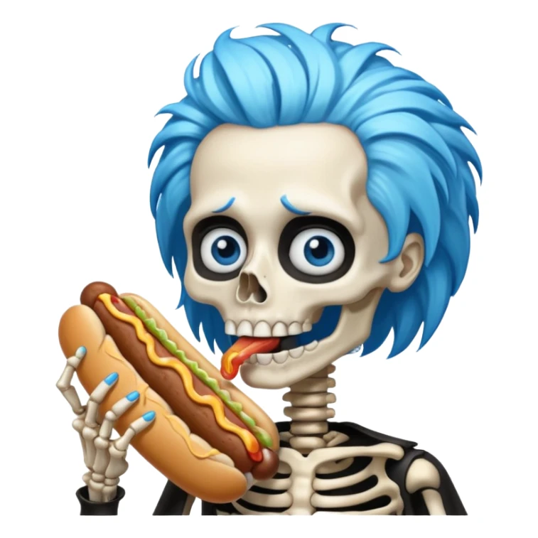 skeleton funky hair eating hot dog sticker