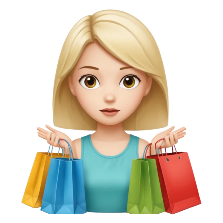 Cozy girl looking left and right between two shopping bags, playful puzzled expression — can’t decide between two options sticker