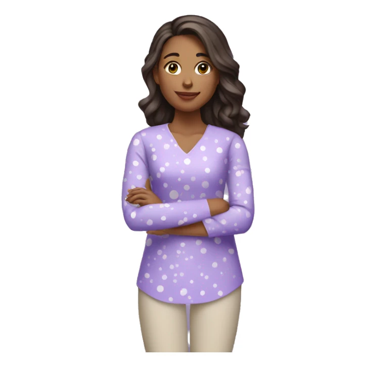 A young woman with lavender kurti white spots pointing left side sticker