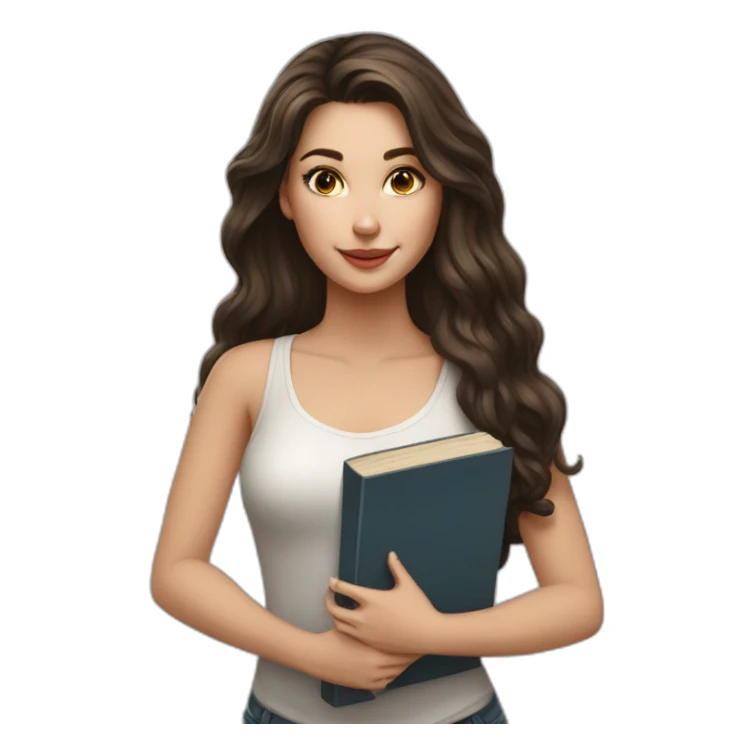Realistic Brunette white beautiful girl with realistic and detailed books sticker