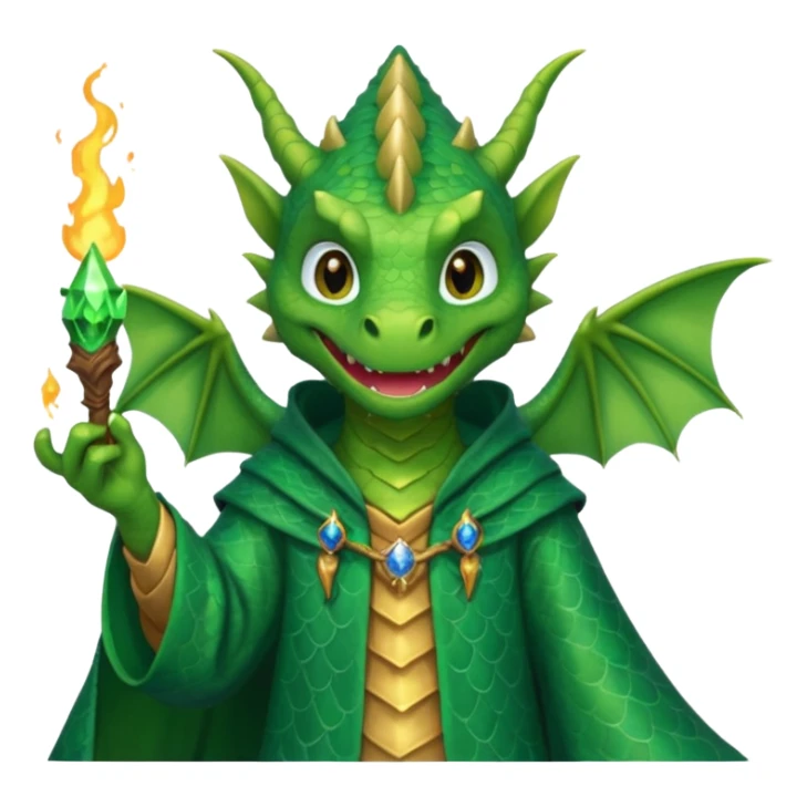 A dragon wearing wizard robes, casting a spell with a curious grin, portrait, bust up sticker