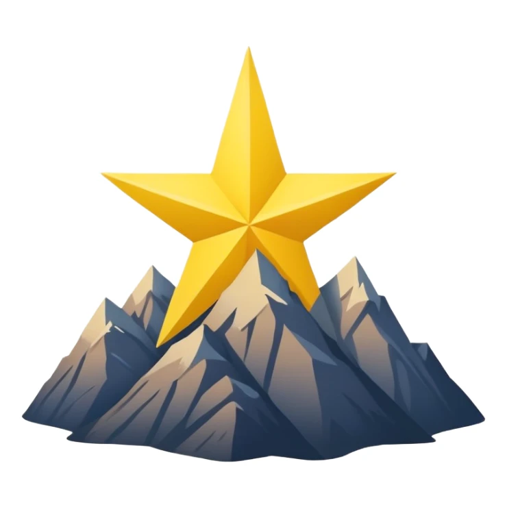 A yellow eight-pointed star with wide points and a simple mountain silhouette in the center of the star sticker
