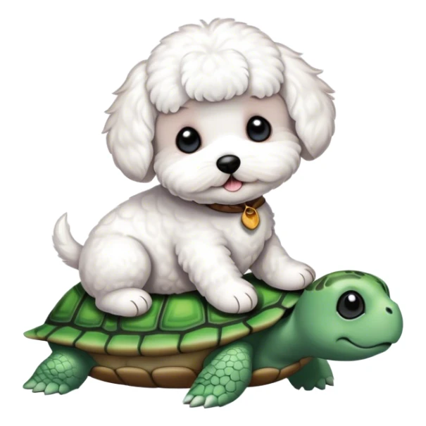 Short hair Bichon sitting on a turtle sticker