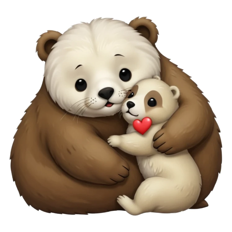 small white seal kissing a big brown bear sticker
