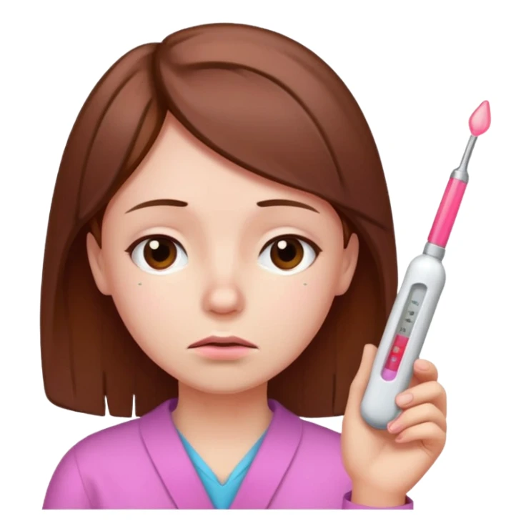 dolor de cabeza, garganta y un termómetro rosita con cabello marrón sticker