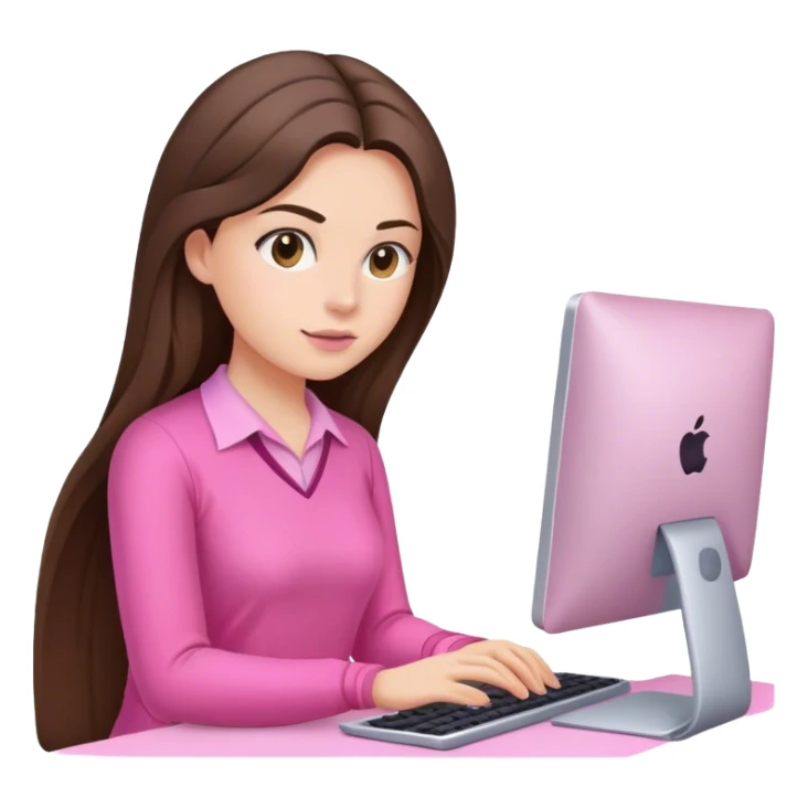 Brunette long hair working in a computer with pink clothes  sticker