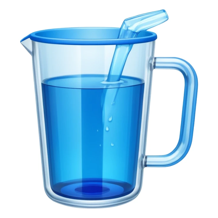 A large clear glass mug with a bright blue liquid inside. Mug had no curve to it, up and down with ridges. Similar to a beer mug. For a drink called a trashcan sticker