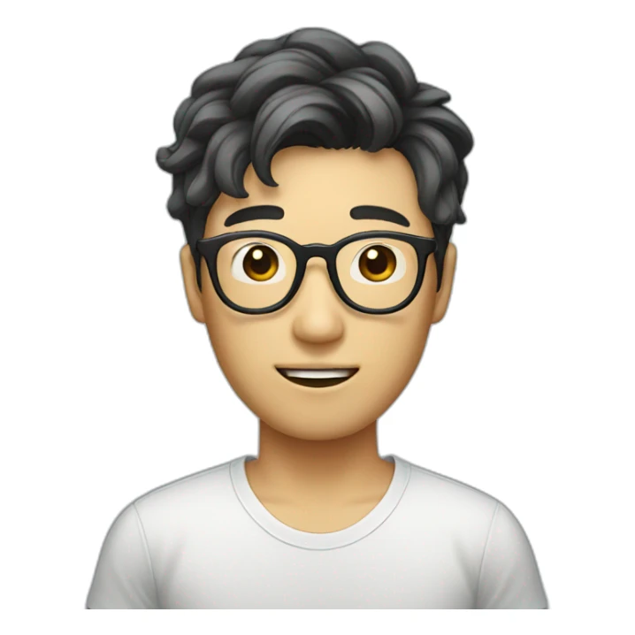 korean guy with curtains hair and glasses sticker
