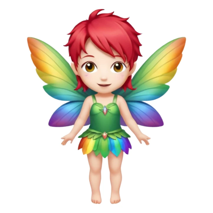 fairy with red hair, rainbow wings, happy, chibi full body sticker