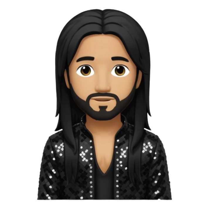 Omarion with long black hair, black sequin outfit sticker