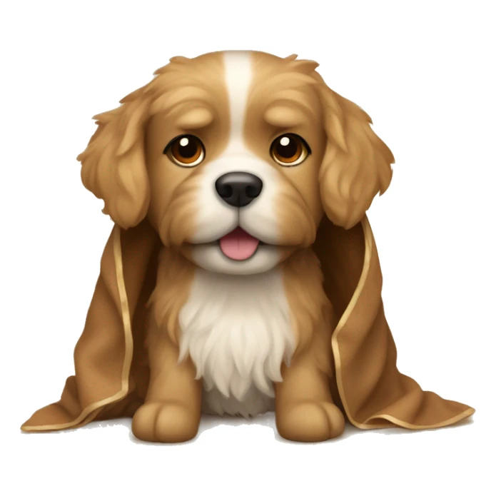 a fluffy light brown dog with a bow in a blanket sticker