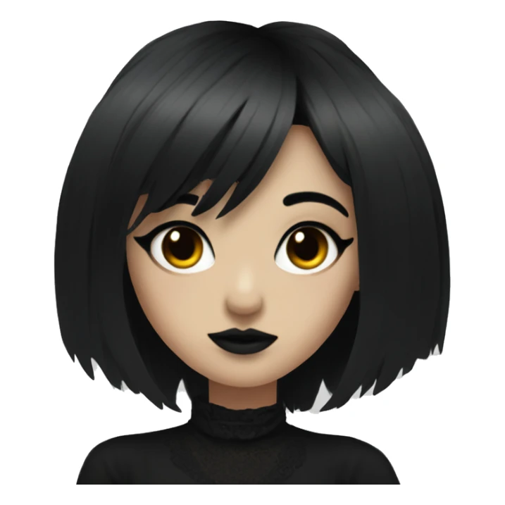 goth girl with black hair and bangs and  black eyeliner sticker