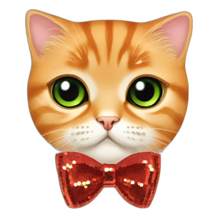 orange scottish fold cat face only green eyes red sequin bow sticker