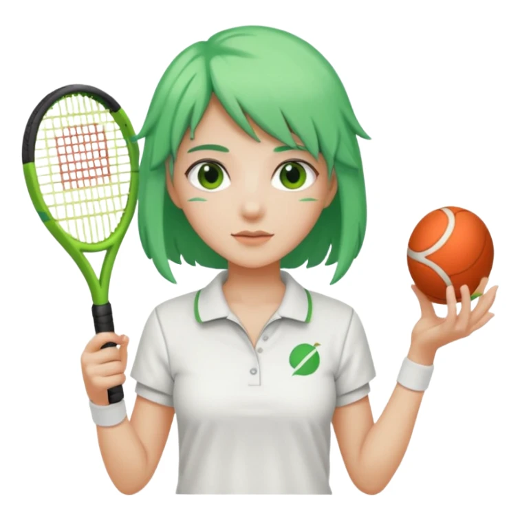 female, green haired, white clothes, tennis player sticker