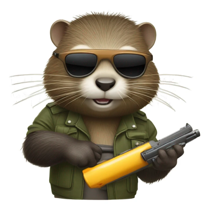 Nutria en moto con lentes y una pisto sticker