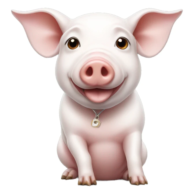 a pig holding white little dog with pointy ears sticker