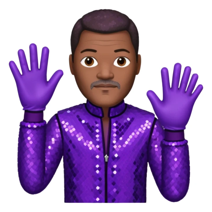 Lawrence Fishburne with dark brown hair, dark purple sequin outfit sticker