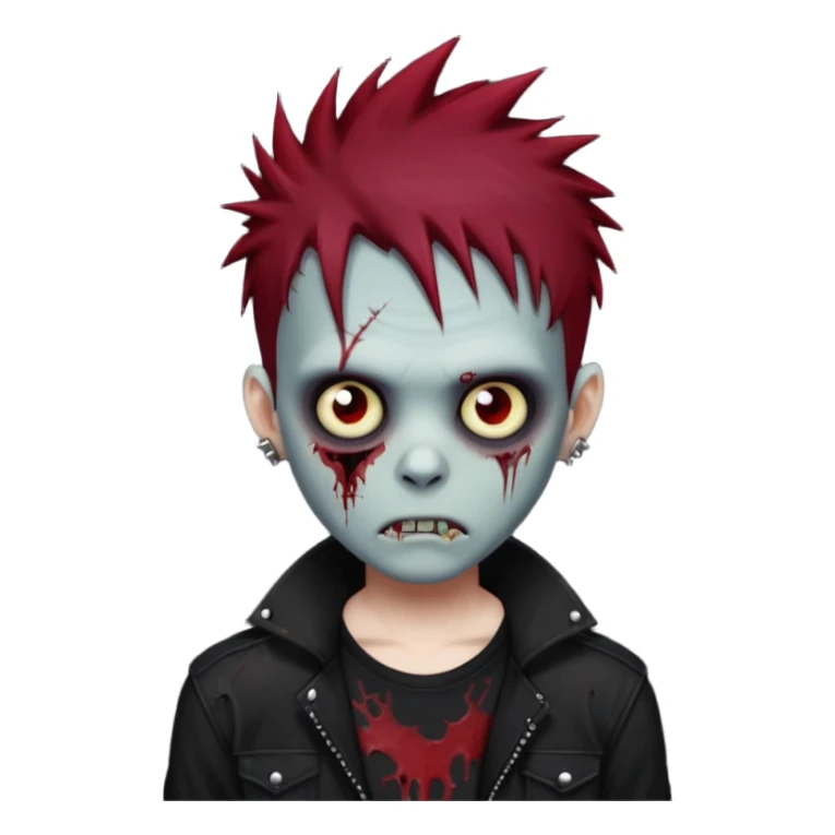 zombie boy with dark red spiky emo hair and black shirt sticker