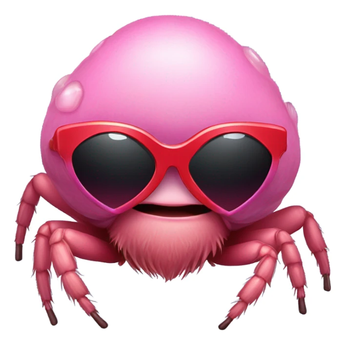 pink fat jumping spider with red heart sunglasses  sticker