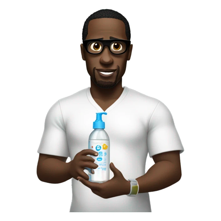 P. Diddy holding a lotion bottle and baby oil in another hand sticker