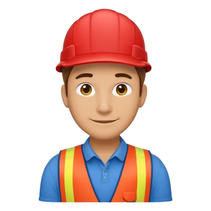 clean, minimalist emoji-style character, Lowe’s store associate, front-facing, red vest, blue shirt, blue cap, soft smile, rounded facial features, sticker-like outline, no logos, no text sticker