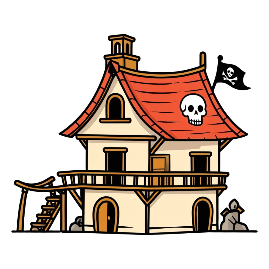 old pirate's house with skull flag sticker