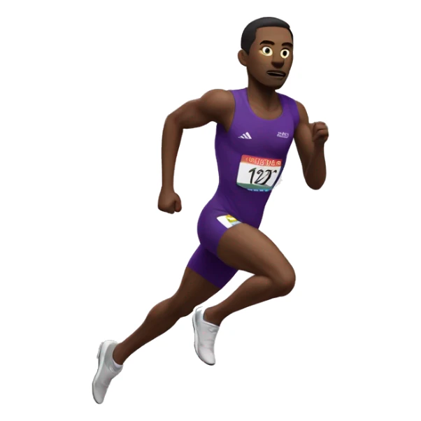 Track sprinter running in a deep purple uniform race ambiguous sticker