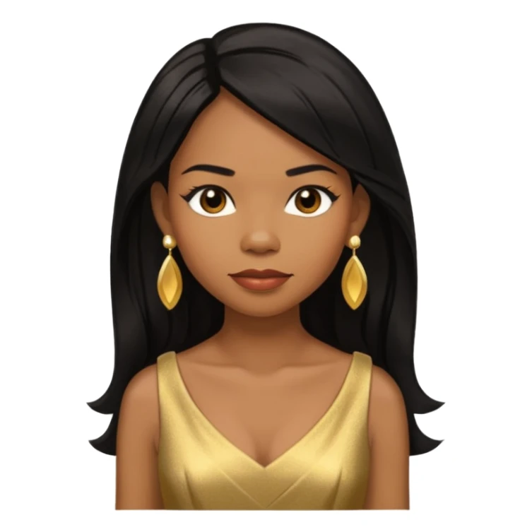 Michelle Williams R&B Singer, Long Black Hair, Medium Dark Skin, Brown Eyes, Gold Dress with earrings sticker