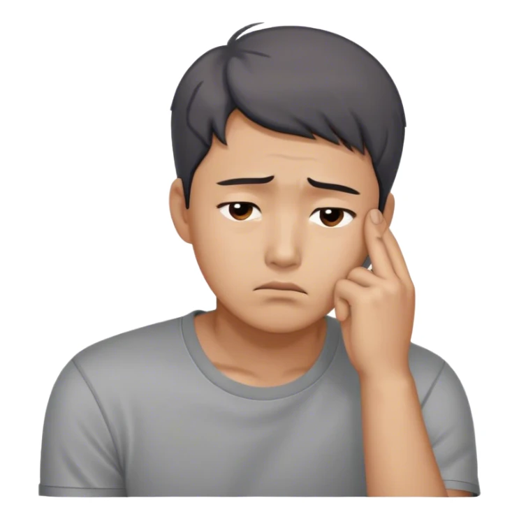 A worried Korean man in a gray shirt, resting his head on one hand sticker