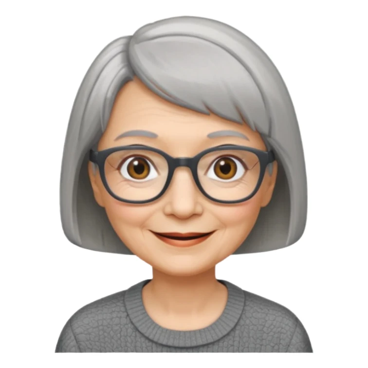 Old woman square glasses short gray straight hairstyles bob sticker