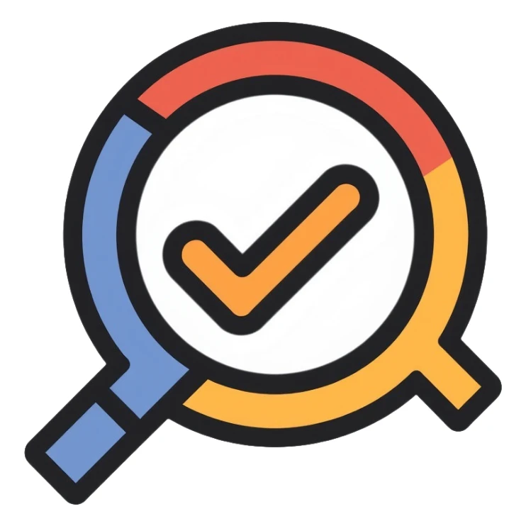Quality Assurance logo with checkmark and magnifying glass sticker