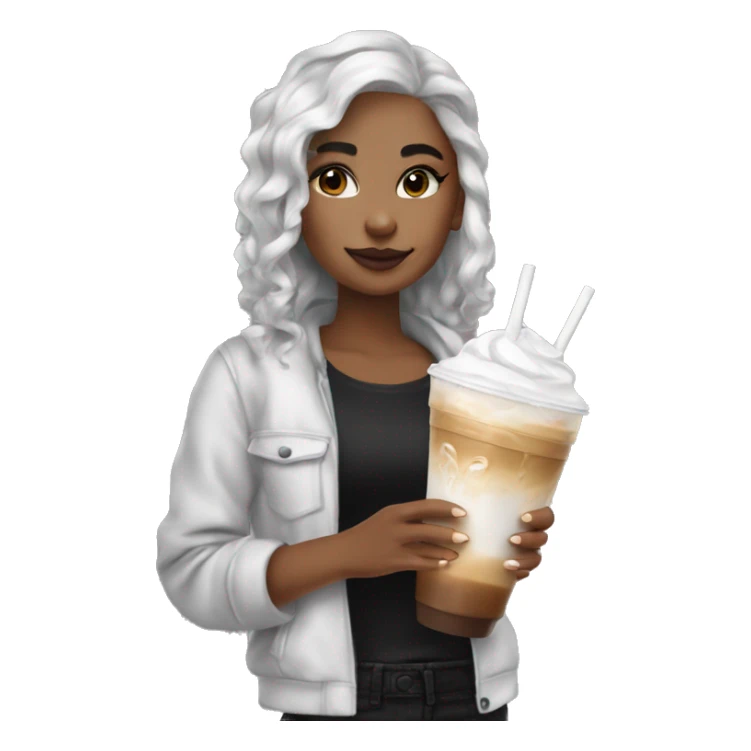 Girl with black and white split dye hair drinking an iced latte sticker